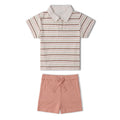 Organic Cotton Collar Tee & Shorts Set - Terra Stripes
