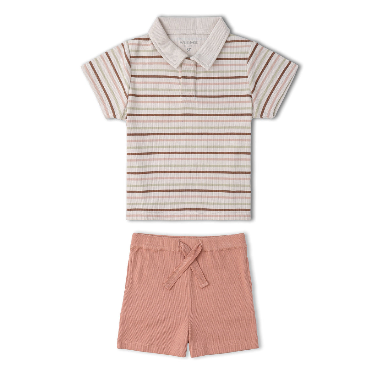 Organic Cotton Collar Tee & Shorts Set - Terra Stripes