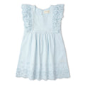 Organic Cotton Eyelet Flutter Dress - Light Blue