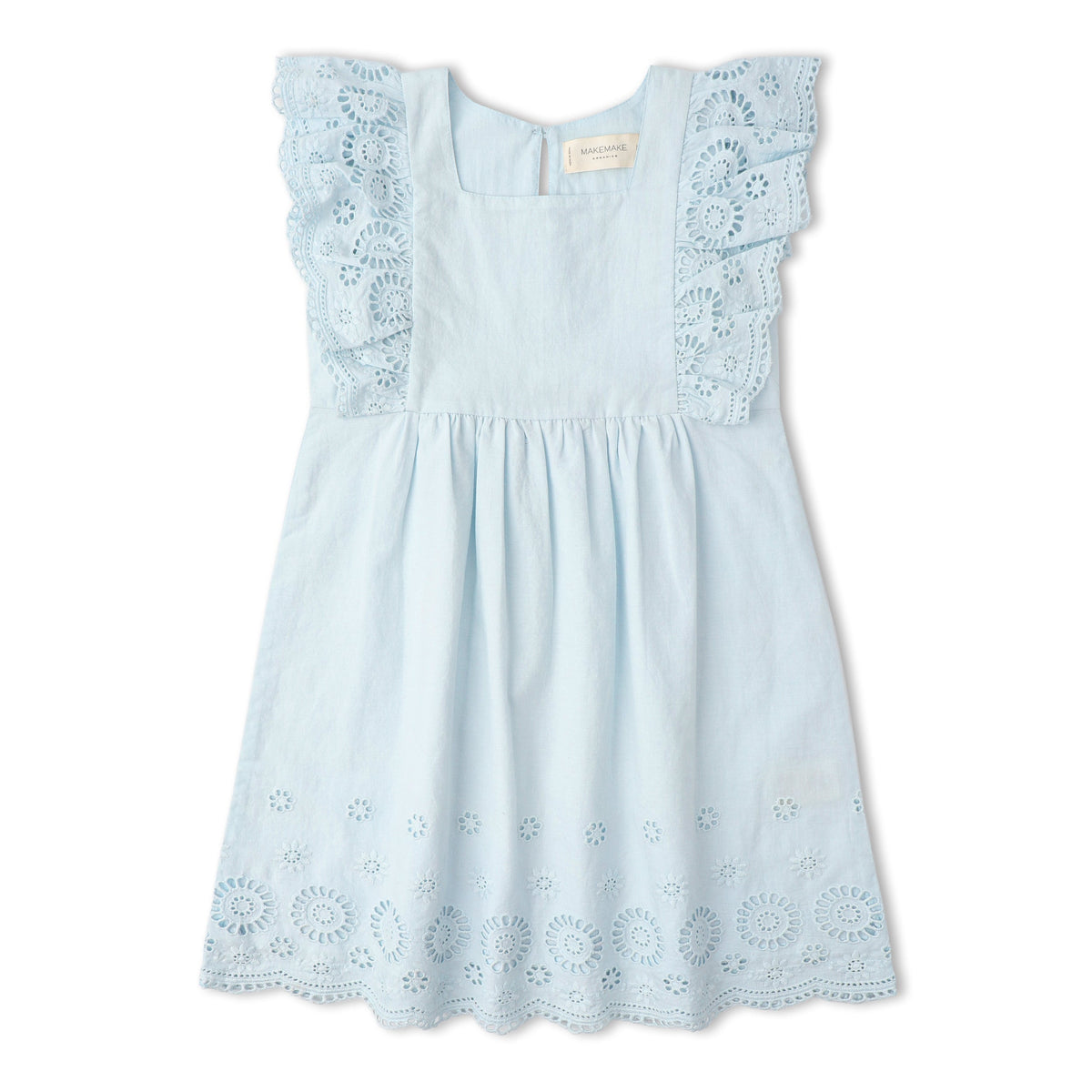 Organic Cotton Eyelet Flutter Dress - Light Blue