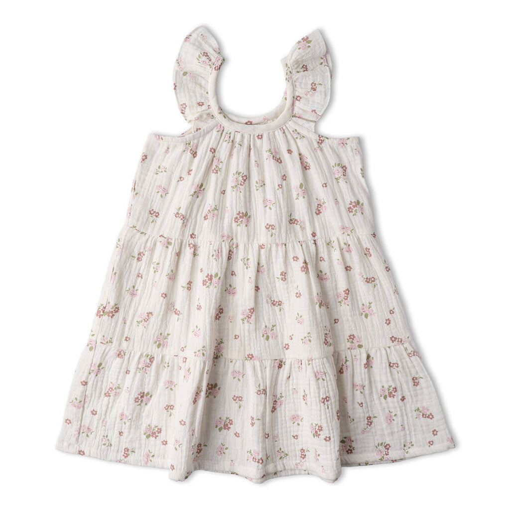 Organic Cotton Ruffle Tiered Dress - Blush Floral