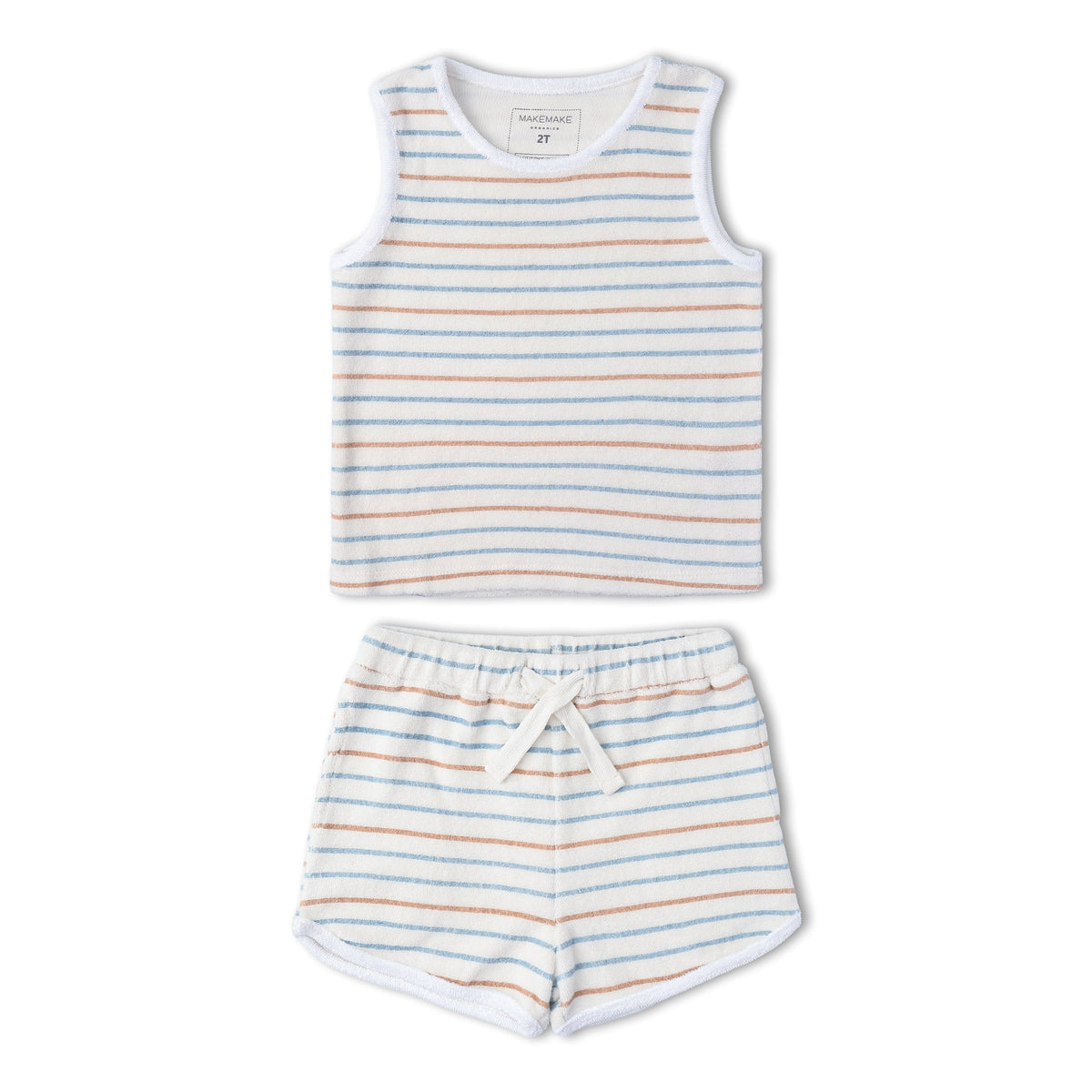 Organic Cotton Terry Sleeveless Tee & Shorts Set - Cabana Stripes