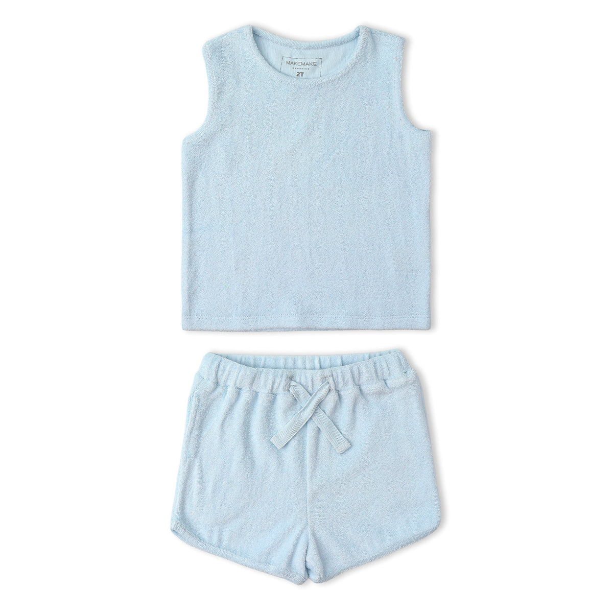 Organic Cotton Terry Sleeveless Tee & Shorts Set - Light Blue