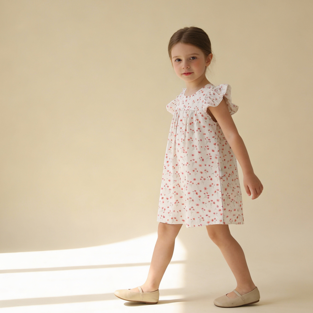 Organic Cotton Short Sleeve Flutter Dress - Pink  Bloom