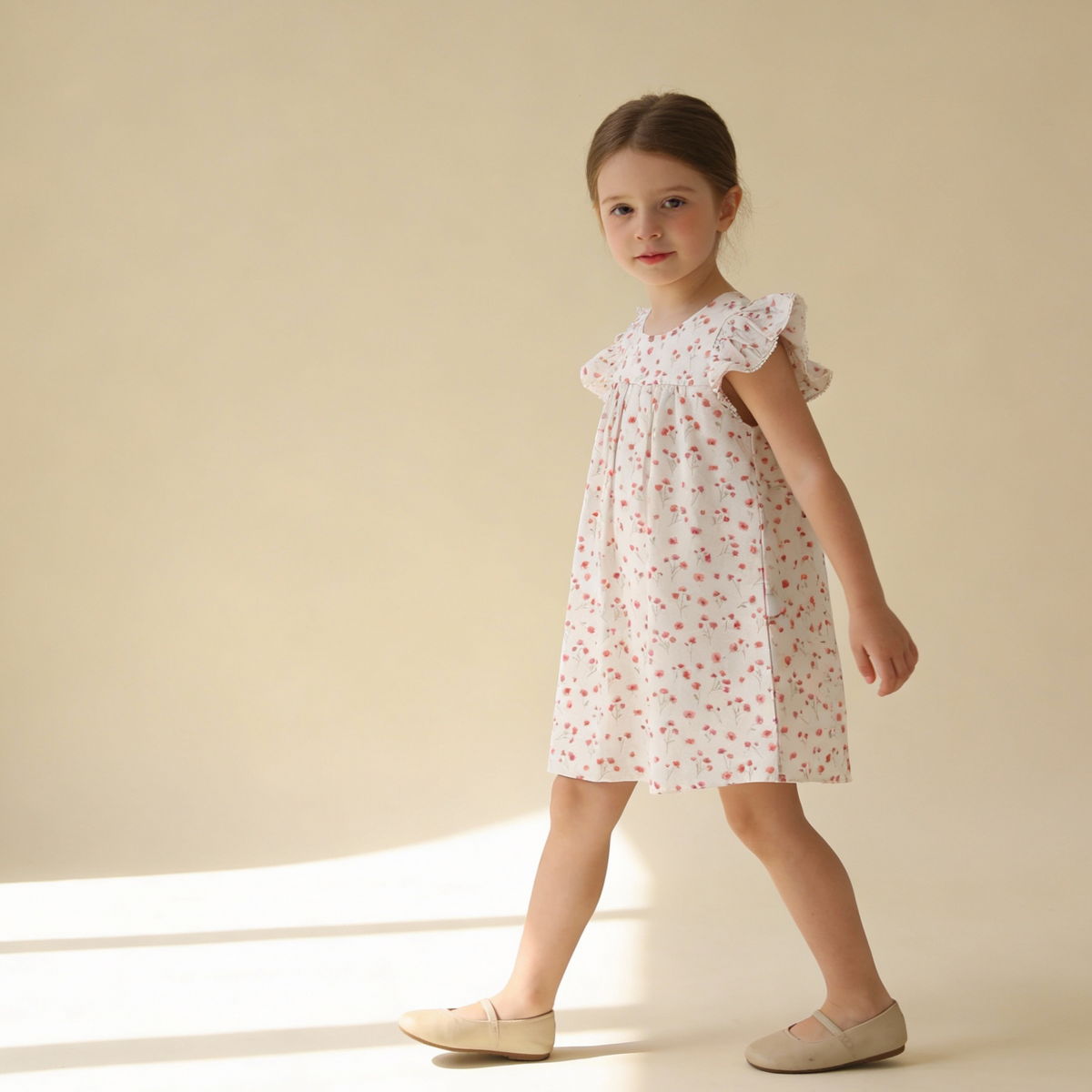 Organic Cotton Short Sleeve Flutter Dress - Pink  Bloom