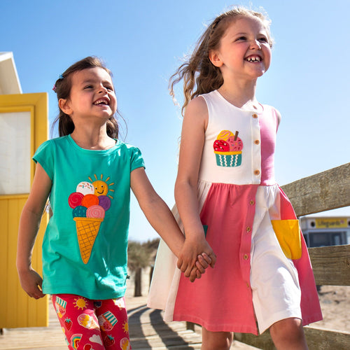 Organic Cotton Flutter Sleeve Top - Ice Cream Appliqué