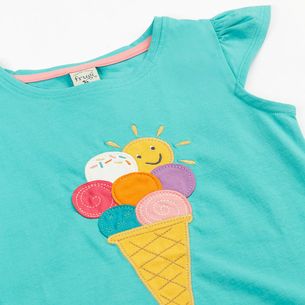 Organic Cotton Flutter Sleeve Top - Ice Cream Appliqué