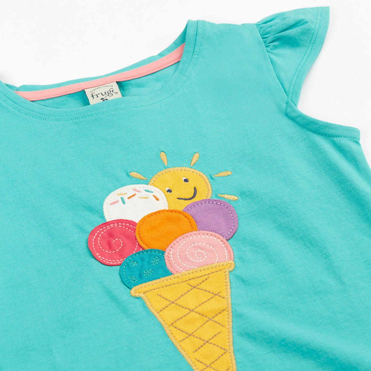 Organic Cotton Flutter Sleeve Top - Ice Cream Appliqué