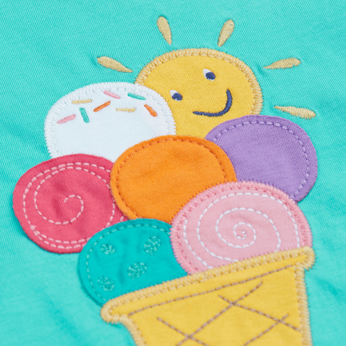 Organic Cotton Flutter Sleeve Top - Ice Cream Appliqué