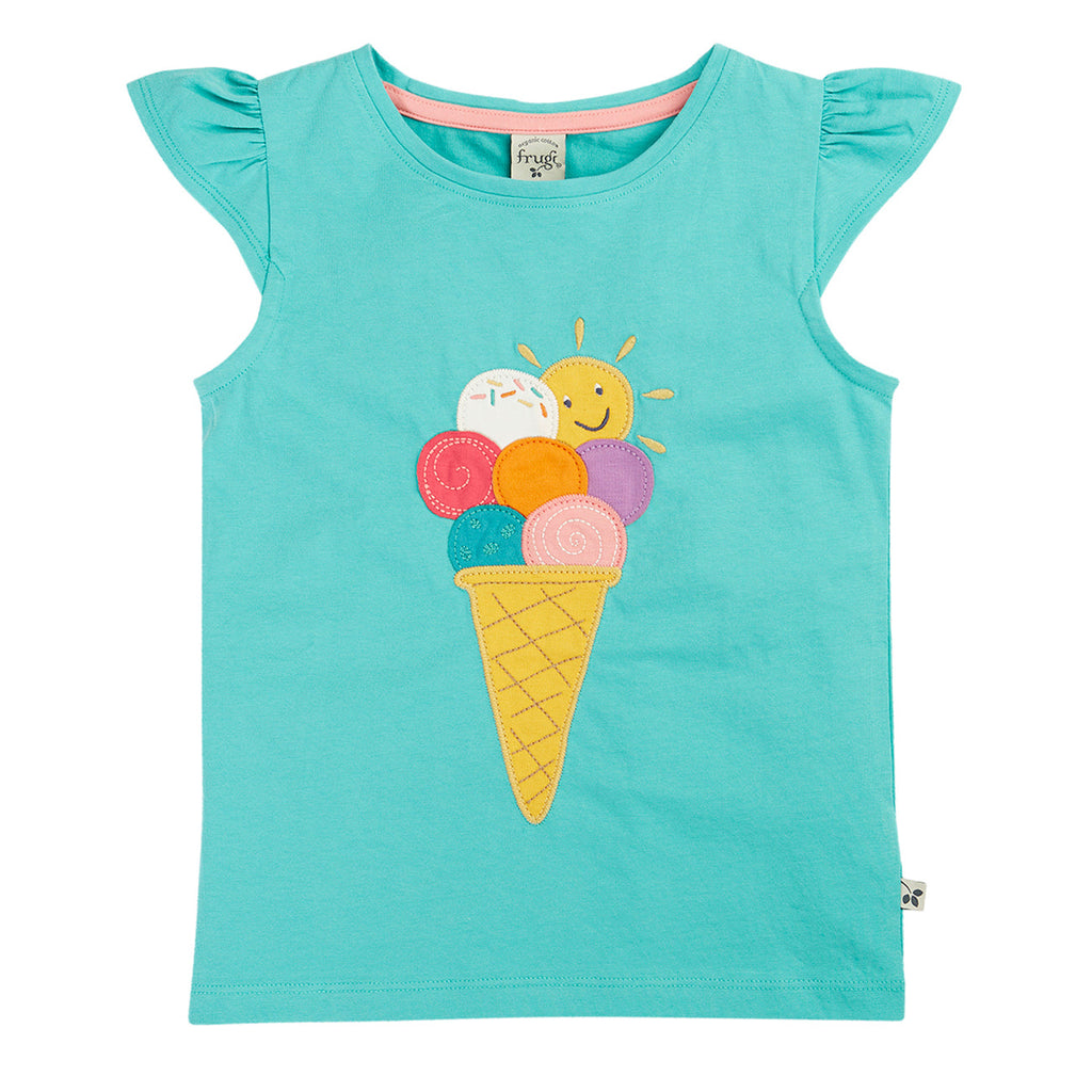 Organic Cotton Flutter Sleeve Top - Ice Cream Appliqué