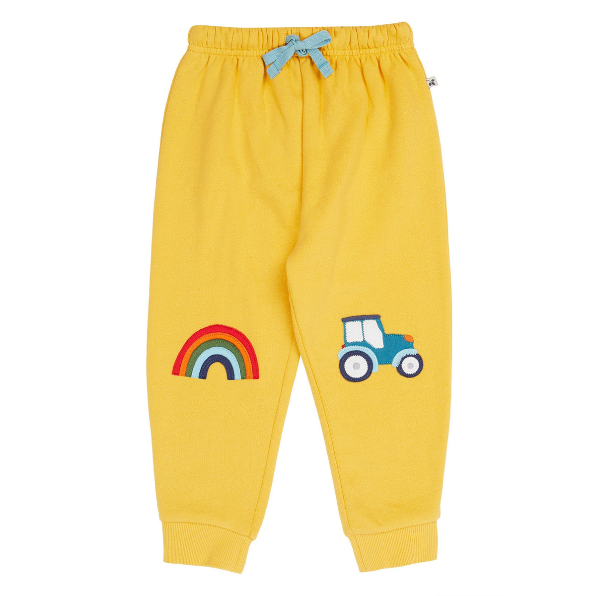 Organic Cotton Joggers - Tractor/Rainbow Knee Patch Yellow