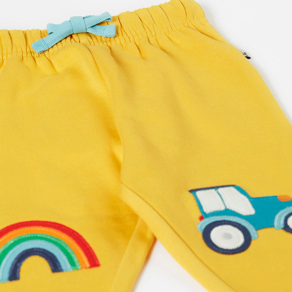 Organic Cotton Joggers - Tractor/Rainbow Knee Patch Yellow