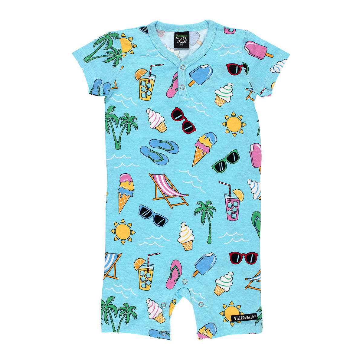 Organic Cotton Short Romper - Summer Day Breeze Blue