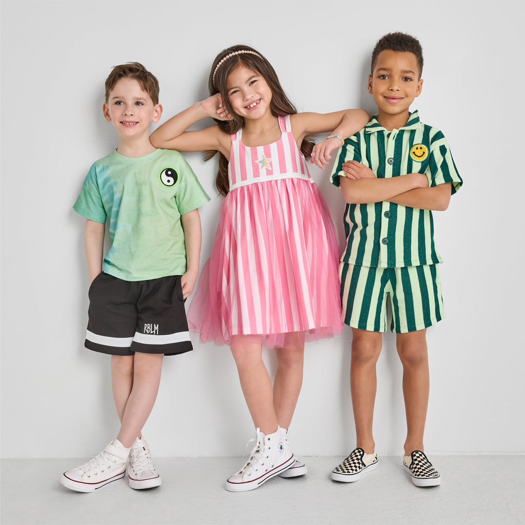 Organic Cotton Terry Shorts - Green Stripe